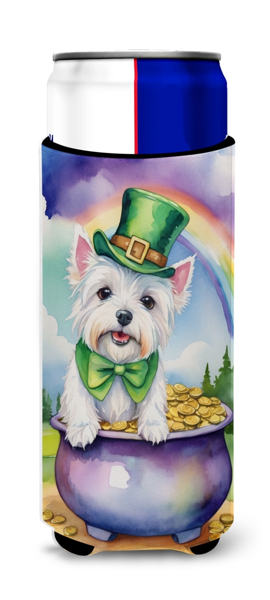 Picture of Carolines Treasures DAC5627MUK 12 oz Unisex Westie St Patricks Day Hugger for Ultra Slim Cans