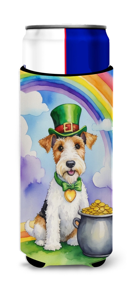 Picture of Carolines Treasures DAC5628MUK 12 oz Fox Terrier St Patricks Day Hugger for Ultra Slim Cans
