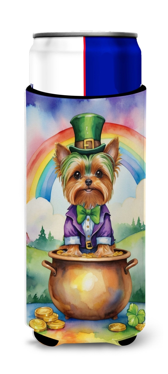 Picture of Carolines Treasures DAC5630MUK 12 oz Unisex Yorkshire Terrier St Patricks Day Hugger for Ultra Slim Cans