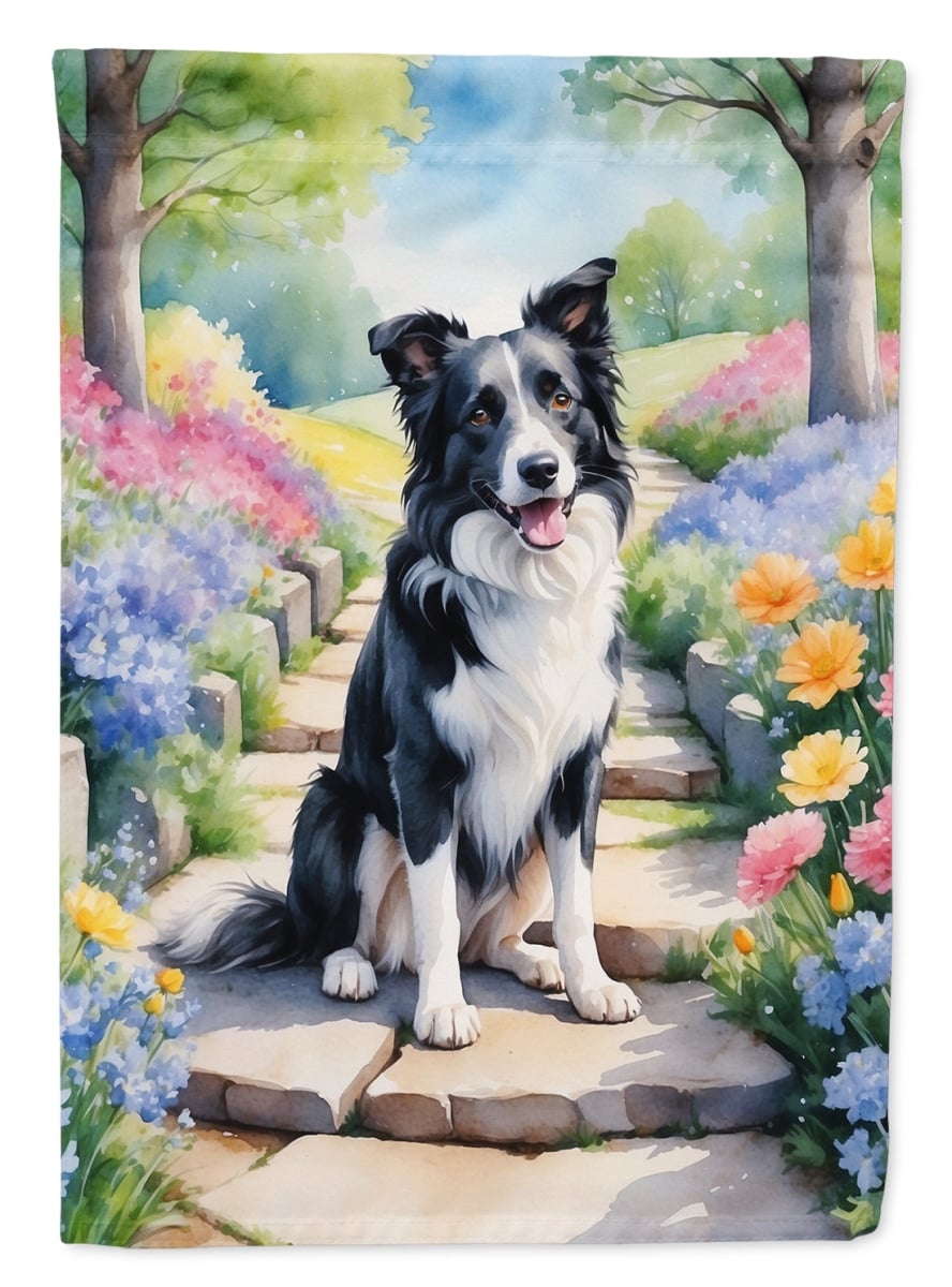 DAC6573GF 15.5 x 11.25 in. Border Collie Spring Path Garden Flag