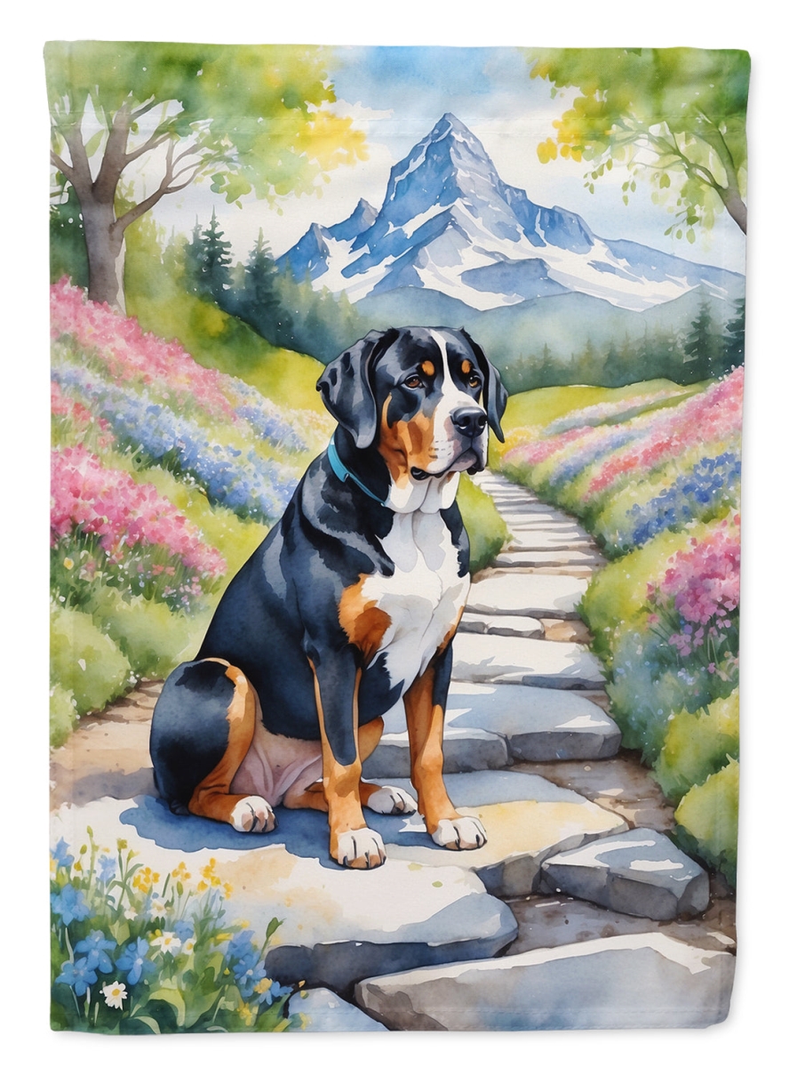 40 x 28 in. Greater Swiss Mountain Dog Spring Path House Flag