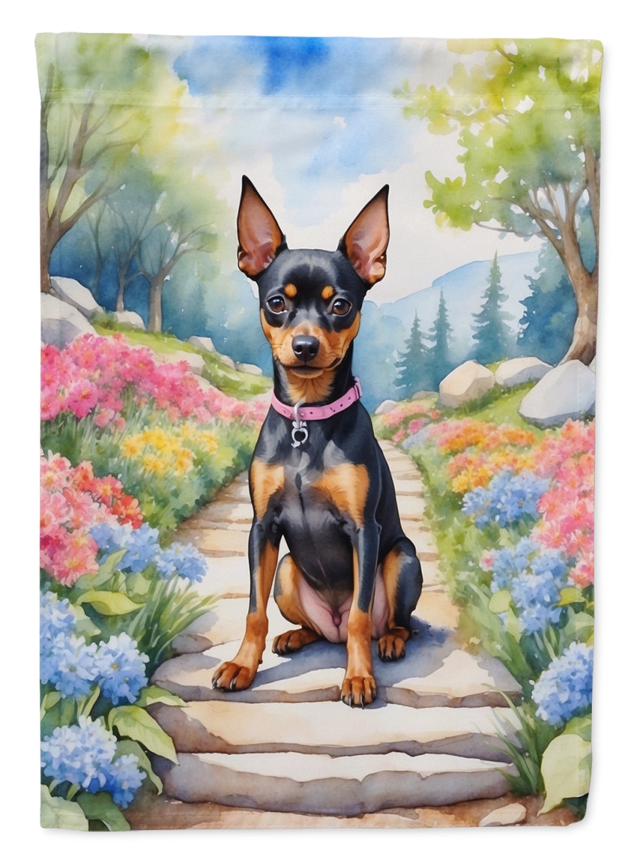 DAC6673CHF 40 x 28 in. Miniature Pinscher Spring Path House Flag