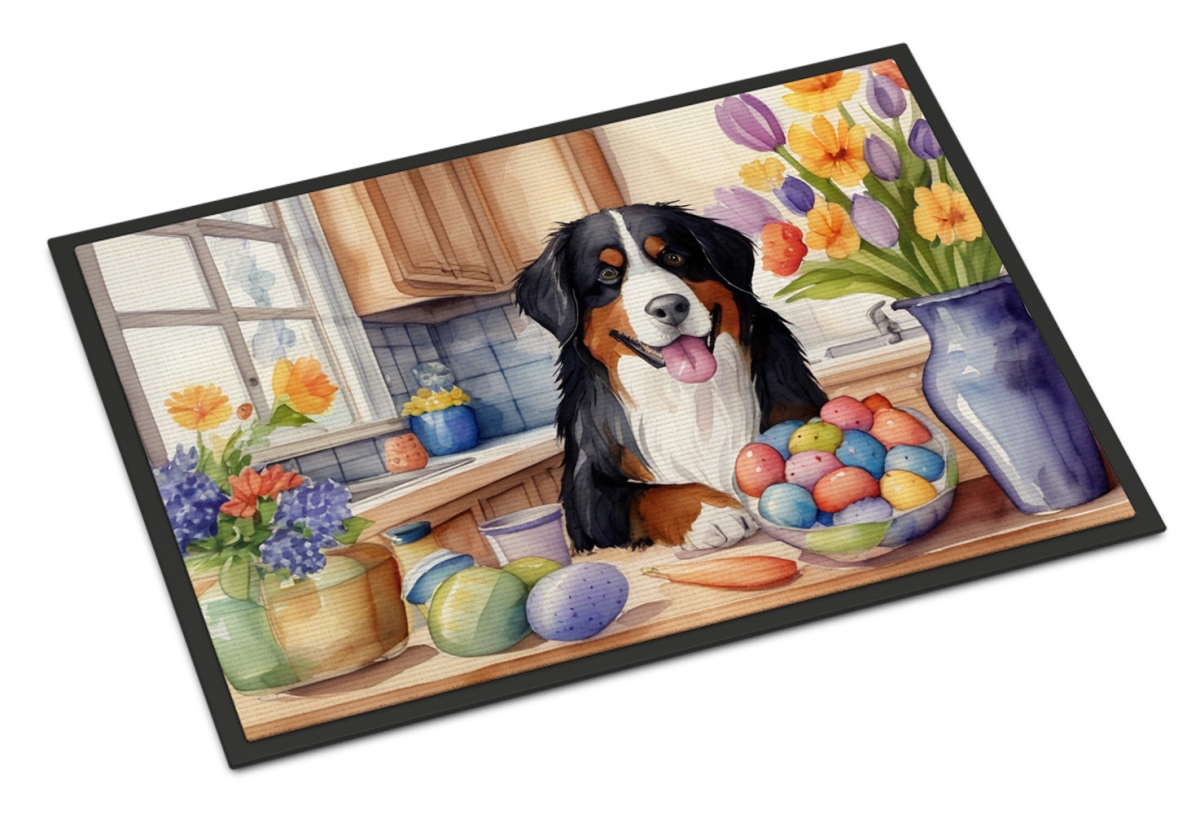 DAC6762MAT 18 x 27 in. Decorating Easter Bernese Mountain Dog Doormat