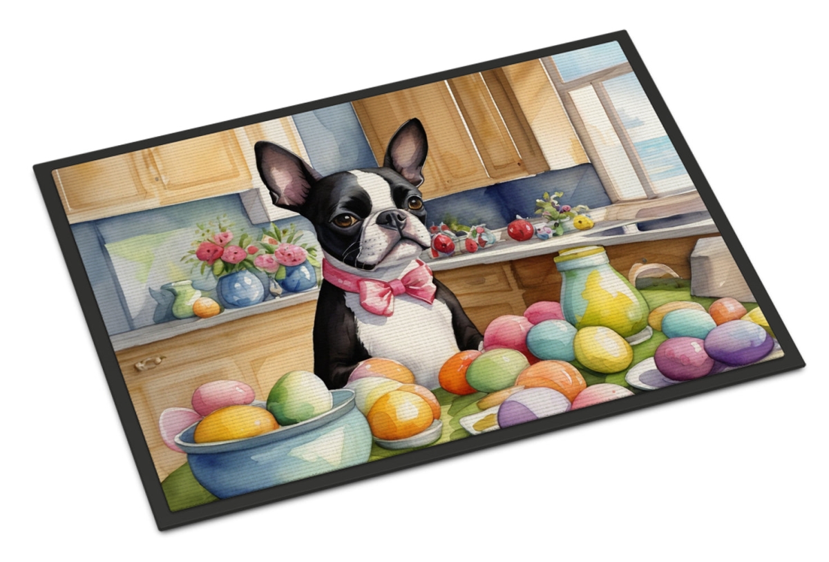 18 x 27 in. Decorating Easter Boston Terrier Doormat