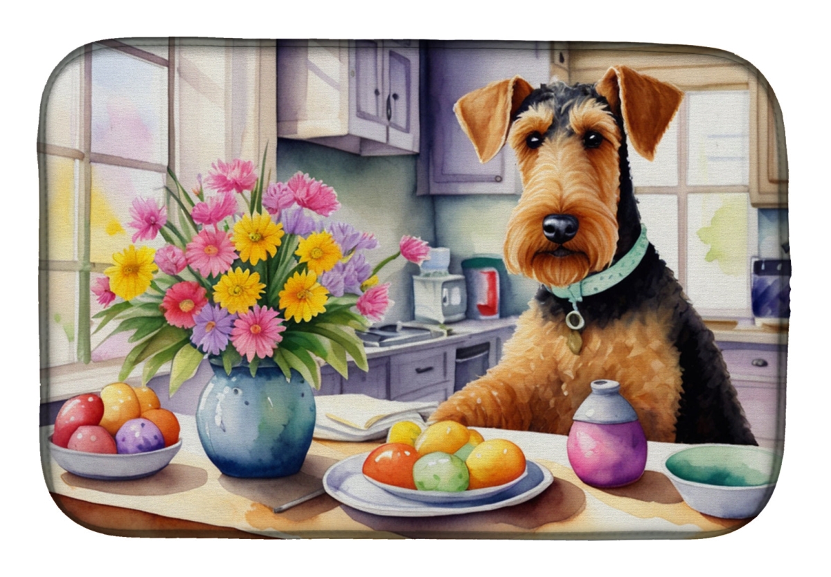 Picture of Carolines Treasures DAC6739DDM 21 x 14 in. Decorating Easter Airedale Terrier Dish Drying Mat