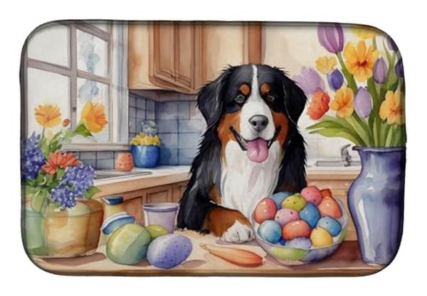 Picture of Carolines Treasures DAC6762DDM 21 x 14 in. Decorating Easter Bernese Mountain Dog Dish Drying Mat