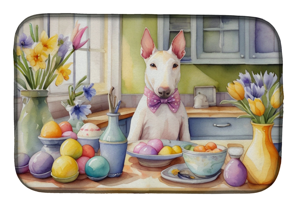 Picture of Carolines Treasures DAC6778DDM 21 x 14 in. Decorating Easter Bull Terrier Dish Drying Mat