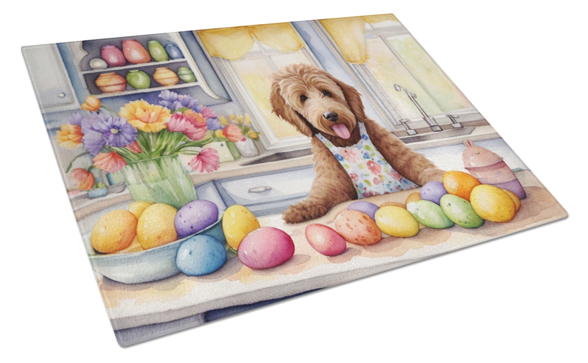 15 x 12 in. Decorating Easter Labradoodle Glass Cutting Board