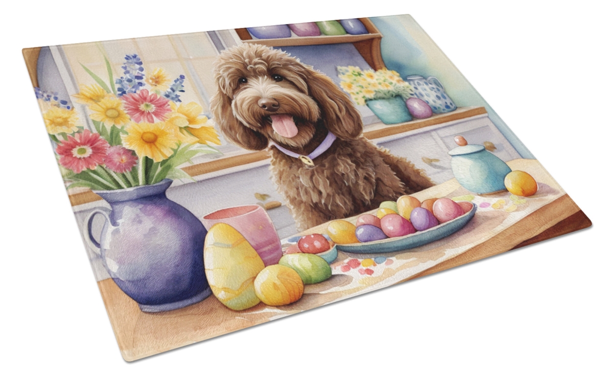 DAC6844LCB 15 x 12 in. Decorating Easter Labradoodle Glass Cutting Board