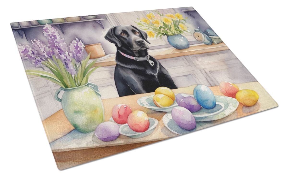 DAC6845LCB 15 x 12 in. Decorating Easter Black Labrador Retriever Glass Cutting Board