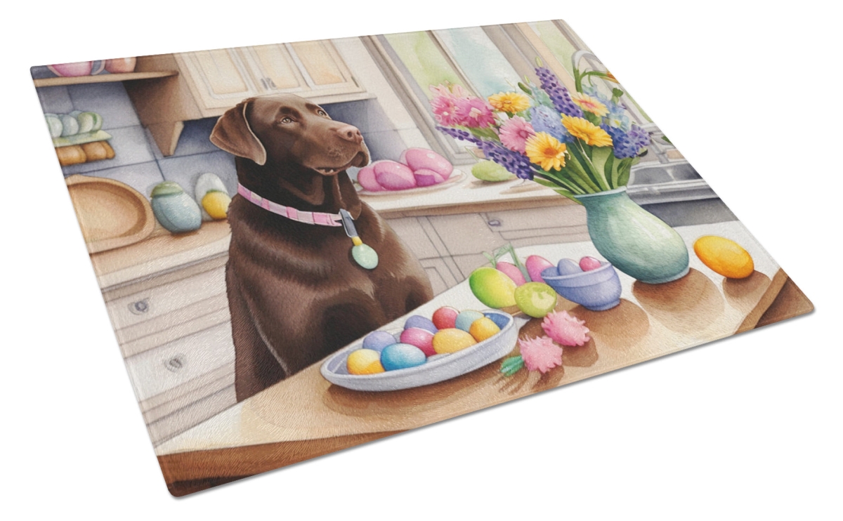 DAC6846LCB 15 x 12 in. Decorating Easter Chocolate Labrador Retriever Glass Cutting Board