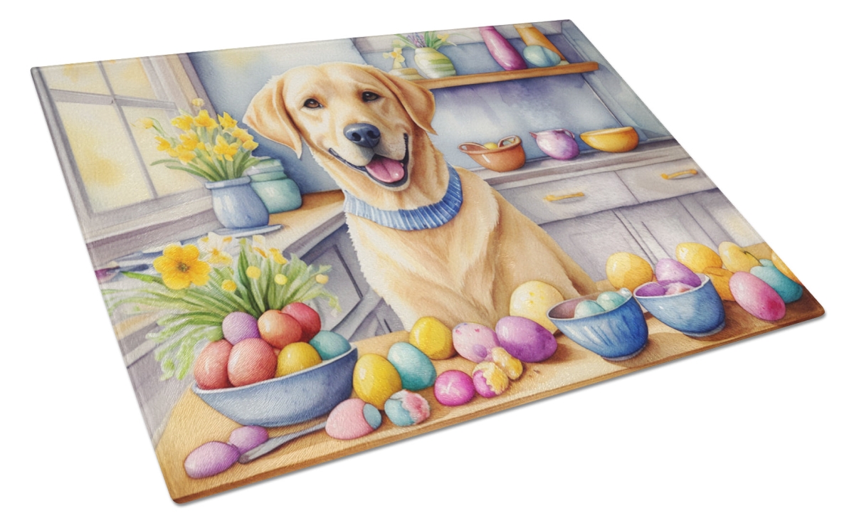 DAC6847LCB 15 x 12 in. Decorating Easter Yellow Labrador Retriever Glass Cutting Board