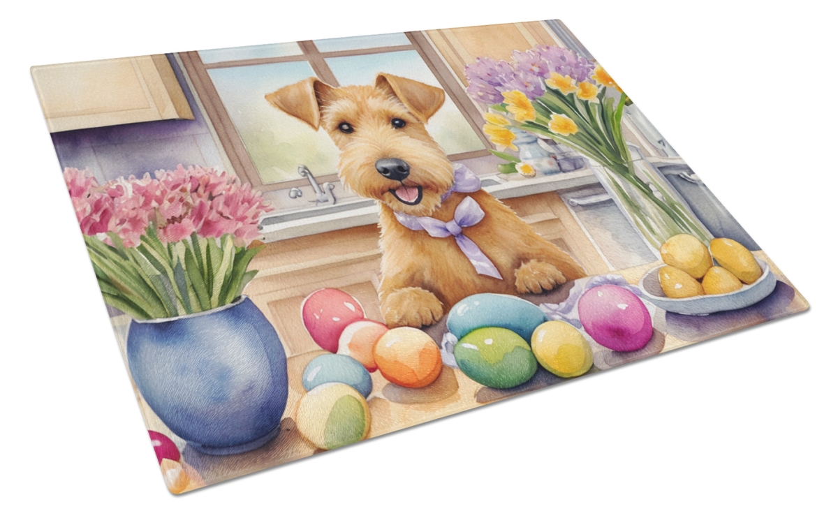 15 x 12 in. Decorating Easter Lakeland Terrier Glass Cutting Board
