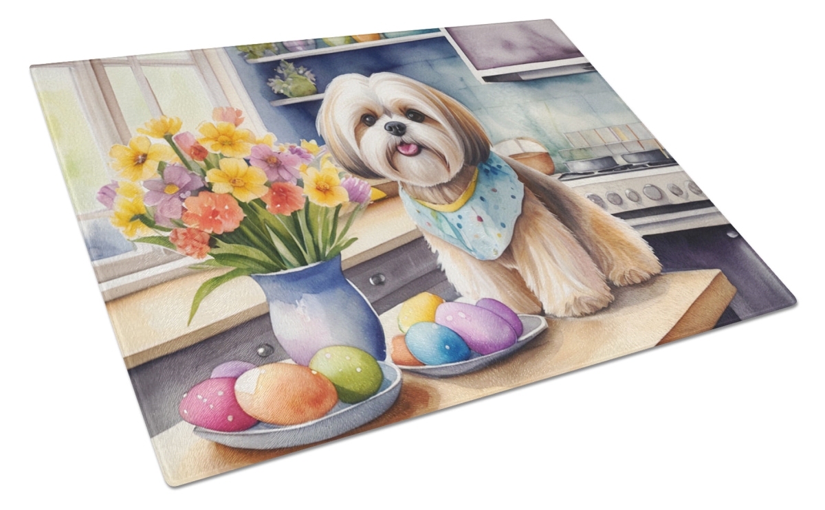 DAC6850LCB 15 x 12 in. Decorating Easter Lhasa Apso Glass Cutting Board