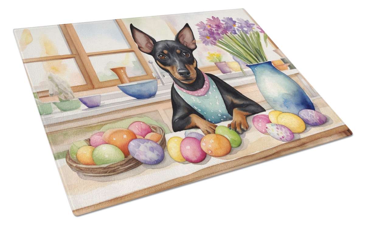 15 x 12 in. Decorating Easter Manchester Terrier Glass Cutting Board