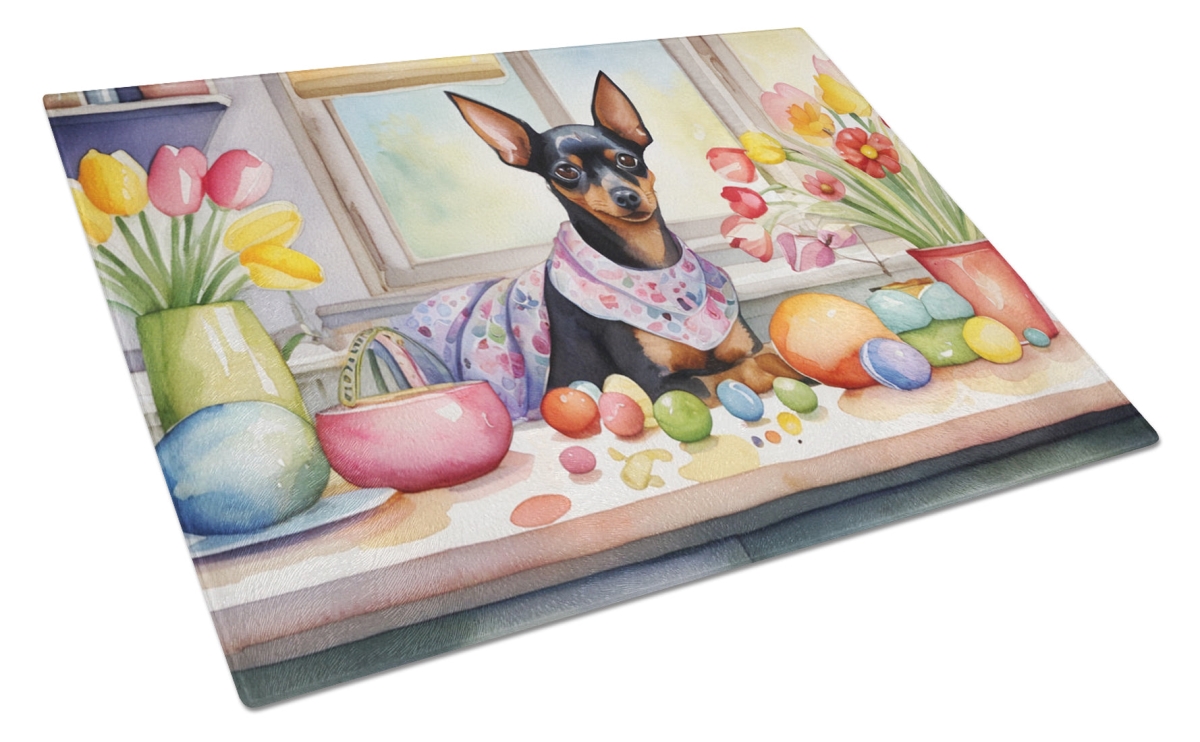 DAC6855LCB 15 x 12 in. Decorating Easter Miniature Pinscher Glass Cutting Board