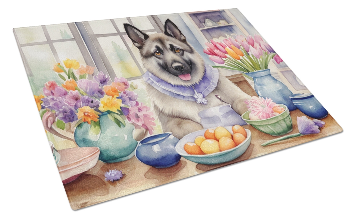DAC6859LCB 15 x 12 in. Decorating Easter Norwegian Elkhound Glass Cutting Board