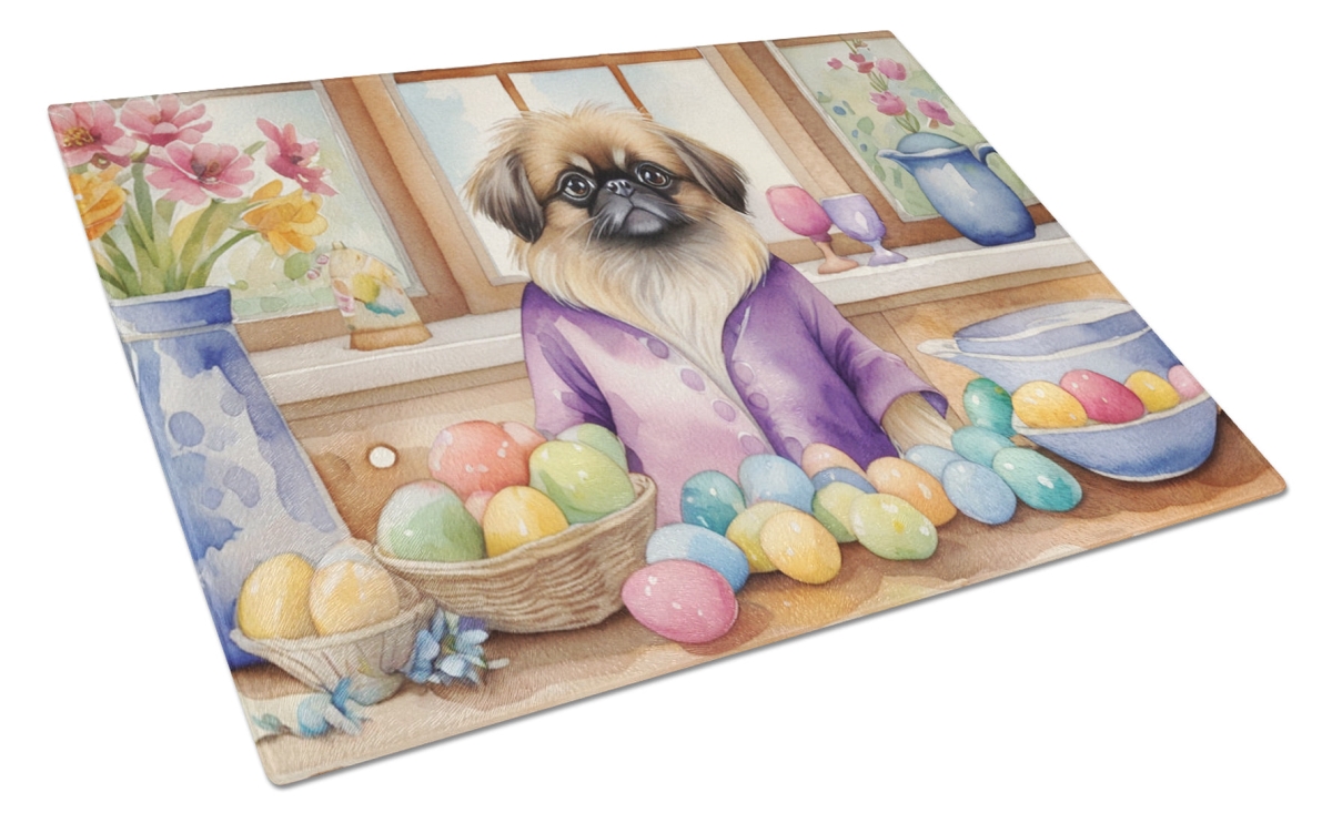 15 x 12 in. Decorating Easter Pekingese Glass Cutting Board