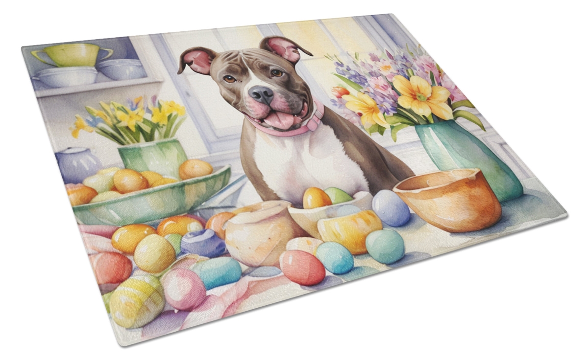 DAC6867LCB 15 x 12 in. Decorating Easter Pit Bull Terrier Glass Cutting Board