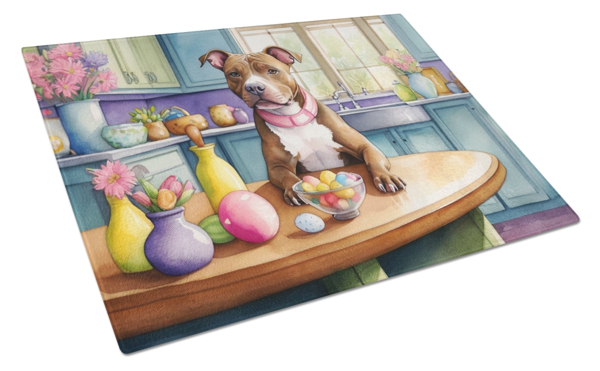 DAC6868LCB 15 x 12 in. Decorating Easter Pit Bull Terrier Glass Cutting Board