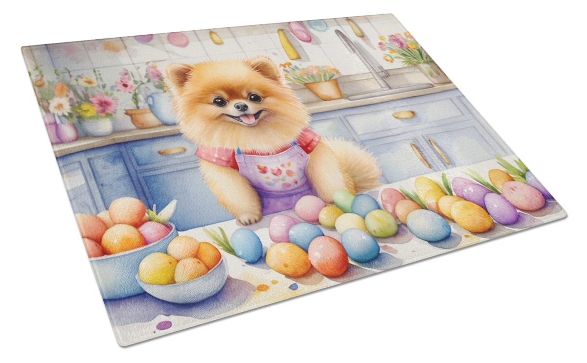 15 x 12 in. Decorating Easter Pomeranian Glass Cutting Board