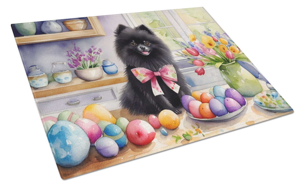 15 x 12 in. Decorating Easter Pomeranian Glass Cutting Board