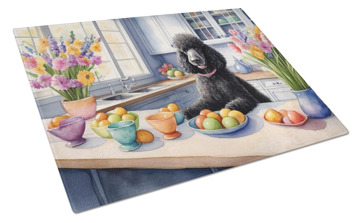 15 x 12 in. Decorating Easter Black Poodle Glass Cutting Board