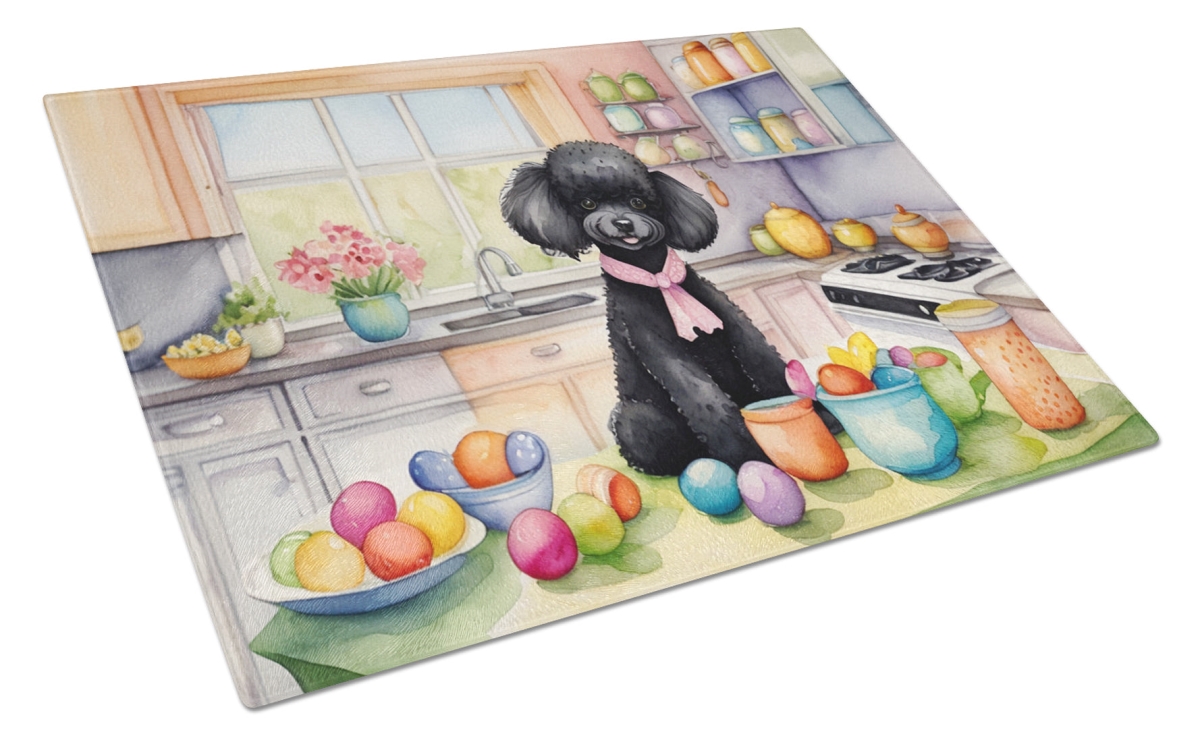 15 x 12 in. Decorating Easter Black Poodle Glass Cutting Board