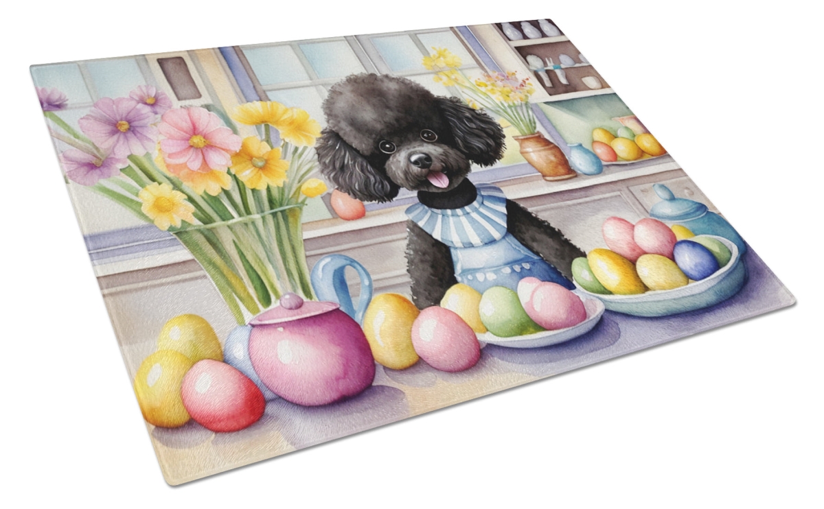 15 x 12 in. Decorating Easter Black Poodle Glass Cutting Board