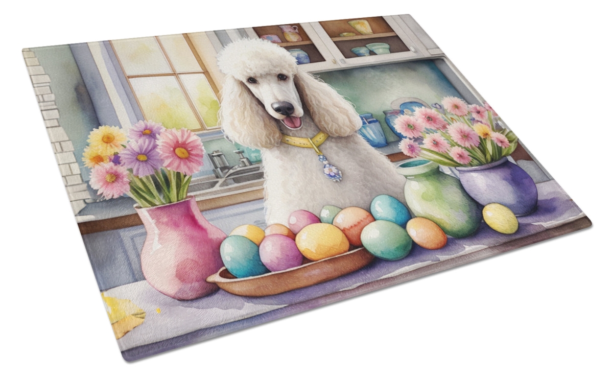 DAC6877LCB 15 x 12 in. Decorating Easter White Poodle Glass Cutting Board