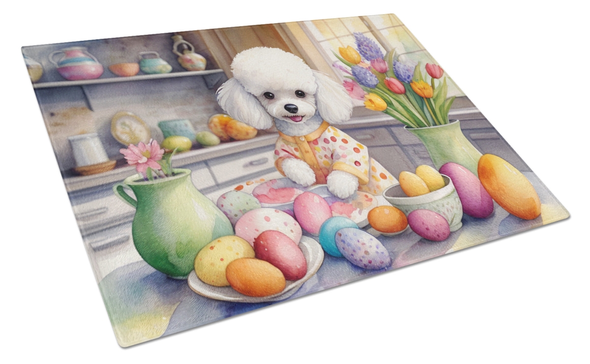 15 x 12 in. Decorating Easter White Poodle Glass Cutting Board