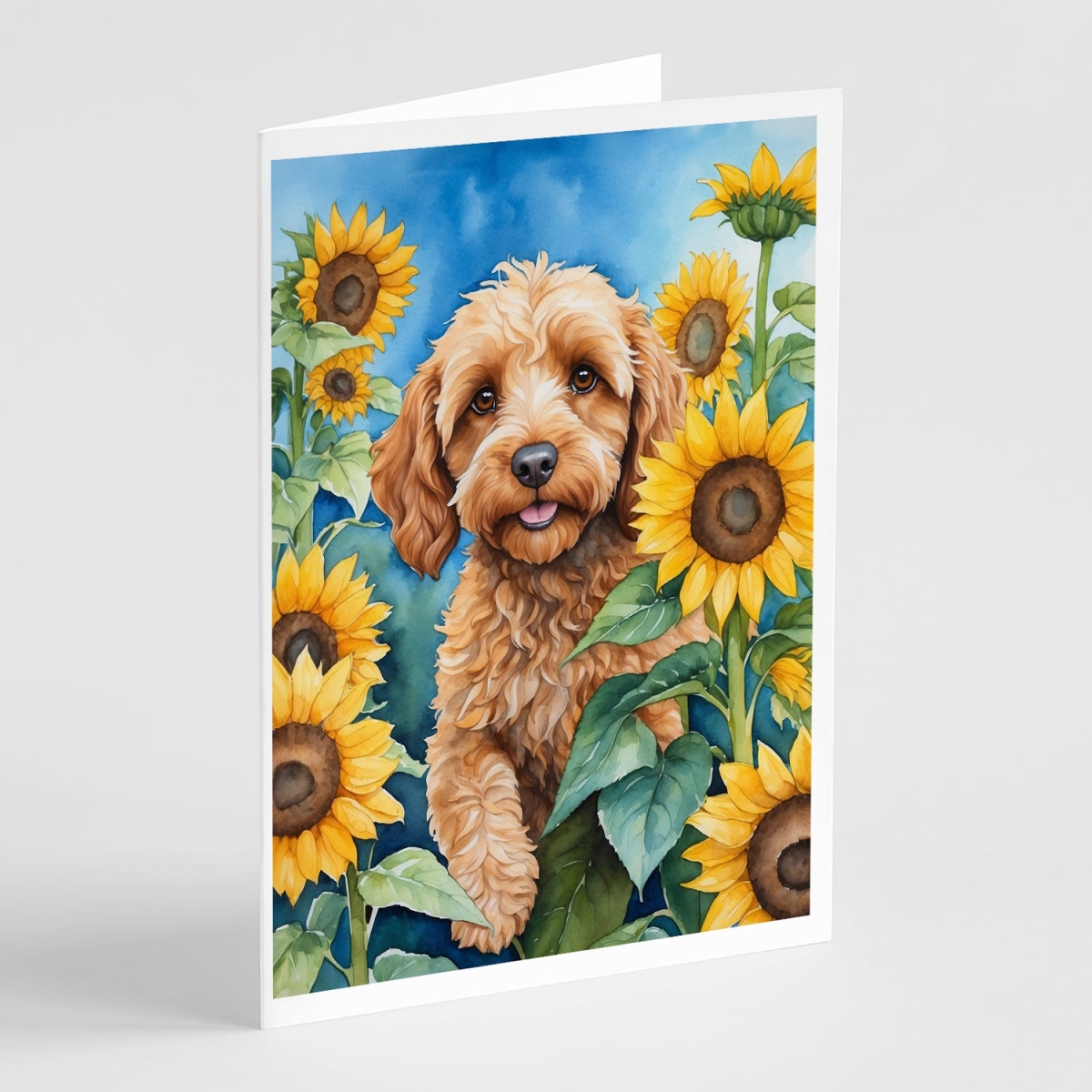 DAC6057GCA7P 5 x 7 in. Cockapoo in Sunflowers Greeting Cards - Pack of 8