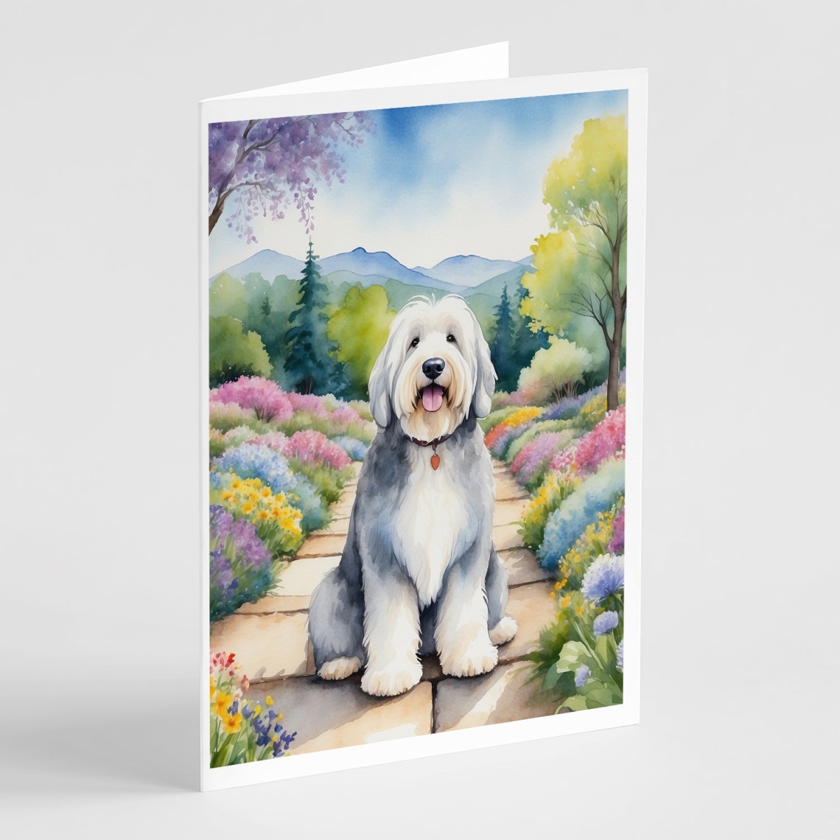 DAC6682GCA7P 5 x 7 in. Old English Sheepdog Spring Path Greeting Cards - Pack of 8