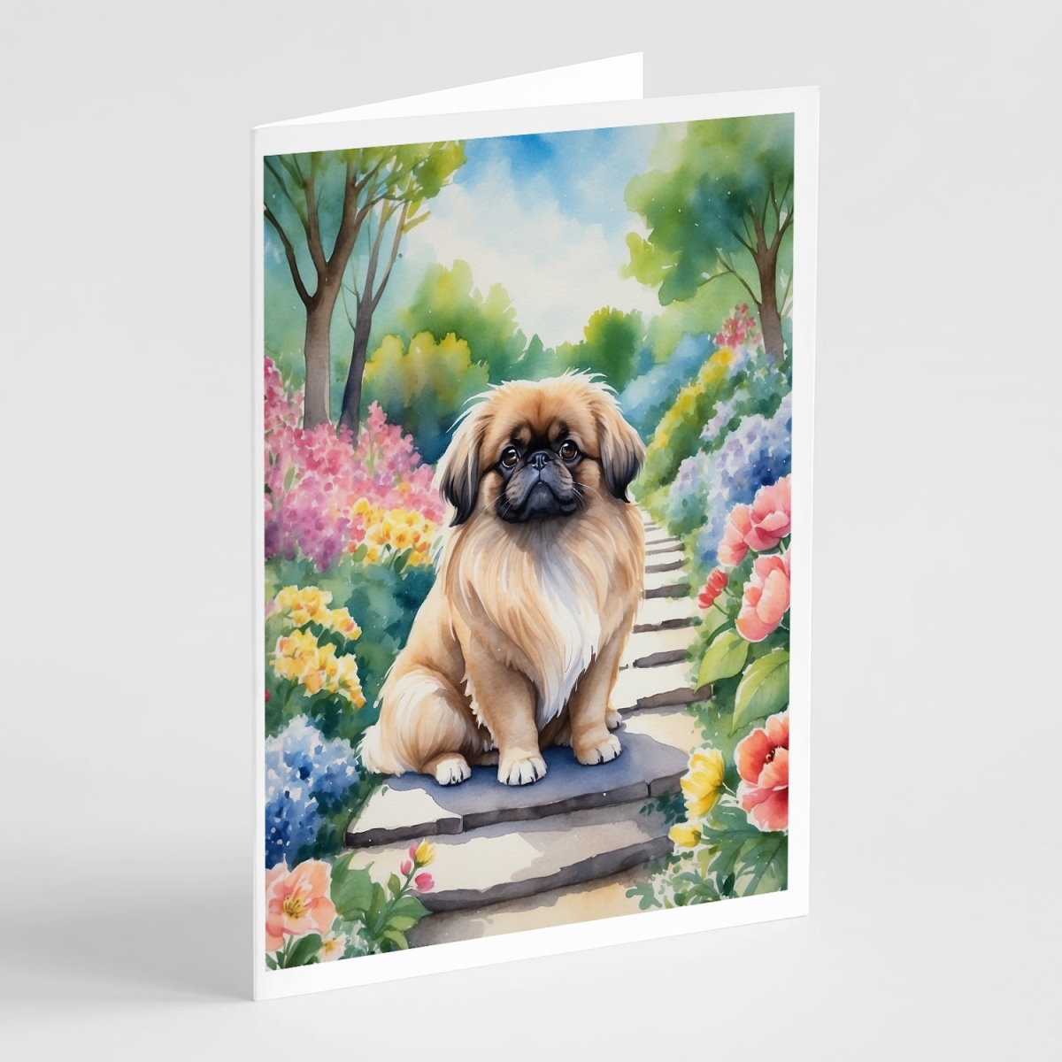 DAC6685GCA7P 5 x 7 in. Pekingese Spring Path Greeting Cards - Pack of 8