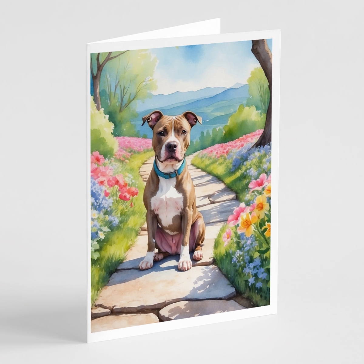 5 x 7 in. Pit Bull Terrier Spring Path Greeting Cards - Pack of 8