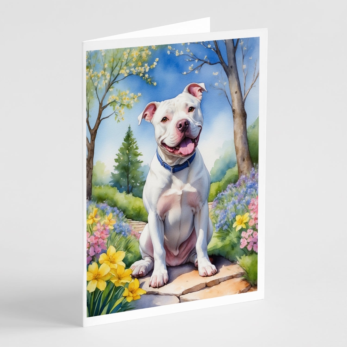 DAC6687GCA7P 5 x 7 in. Pit Bull Terrier Spring Path Greeting Cards - Pack of 8