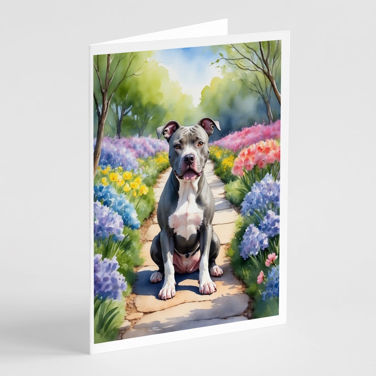 DAC6688GCA7P 5 x 7 in. Pit Bull Terrier Spring Path Greeting Cards - Pack of 8