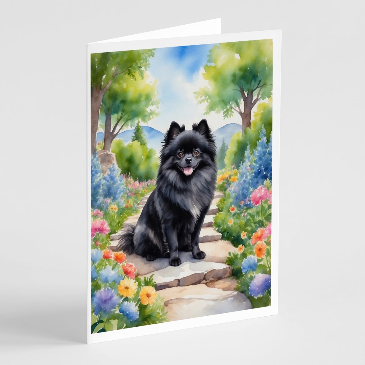 5 x 7 in. Pomeranian Spring Path Greeting Cards - Pack of 8