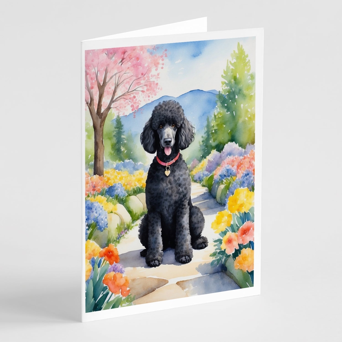 DAC6692GCA7P 5 x 7 in. Black Poodle Spring Path Greeting Cards - Pack of 8