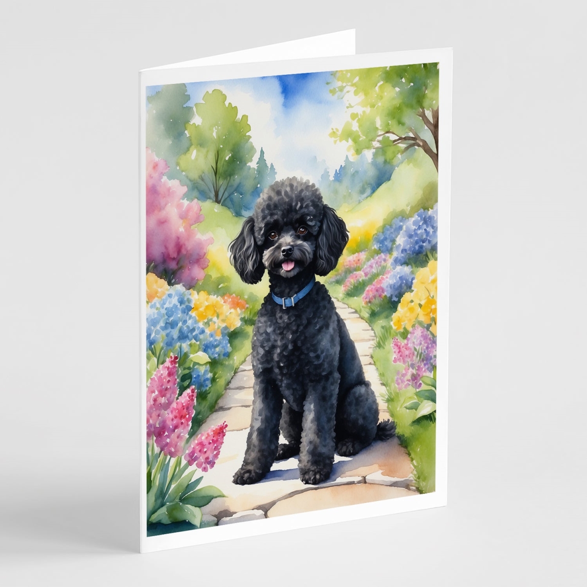 DAC6693GCA7P 5 x 7 in. Black Poodle Spring Path Greeting Cards - Pack of 8