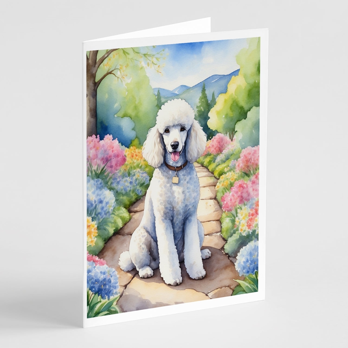 DAC6696GCA7P 5 x 7 in. White Poodle Spring Path Greeting Cards - Pack of 8