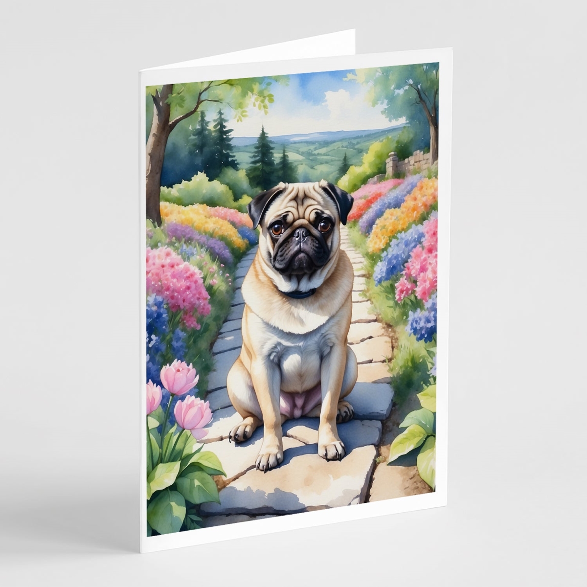 DAC6699GCA7P 5 x 7 in. Pug Spring Path Greeting Cards - Pack of 8