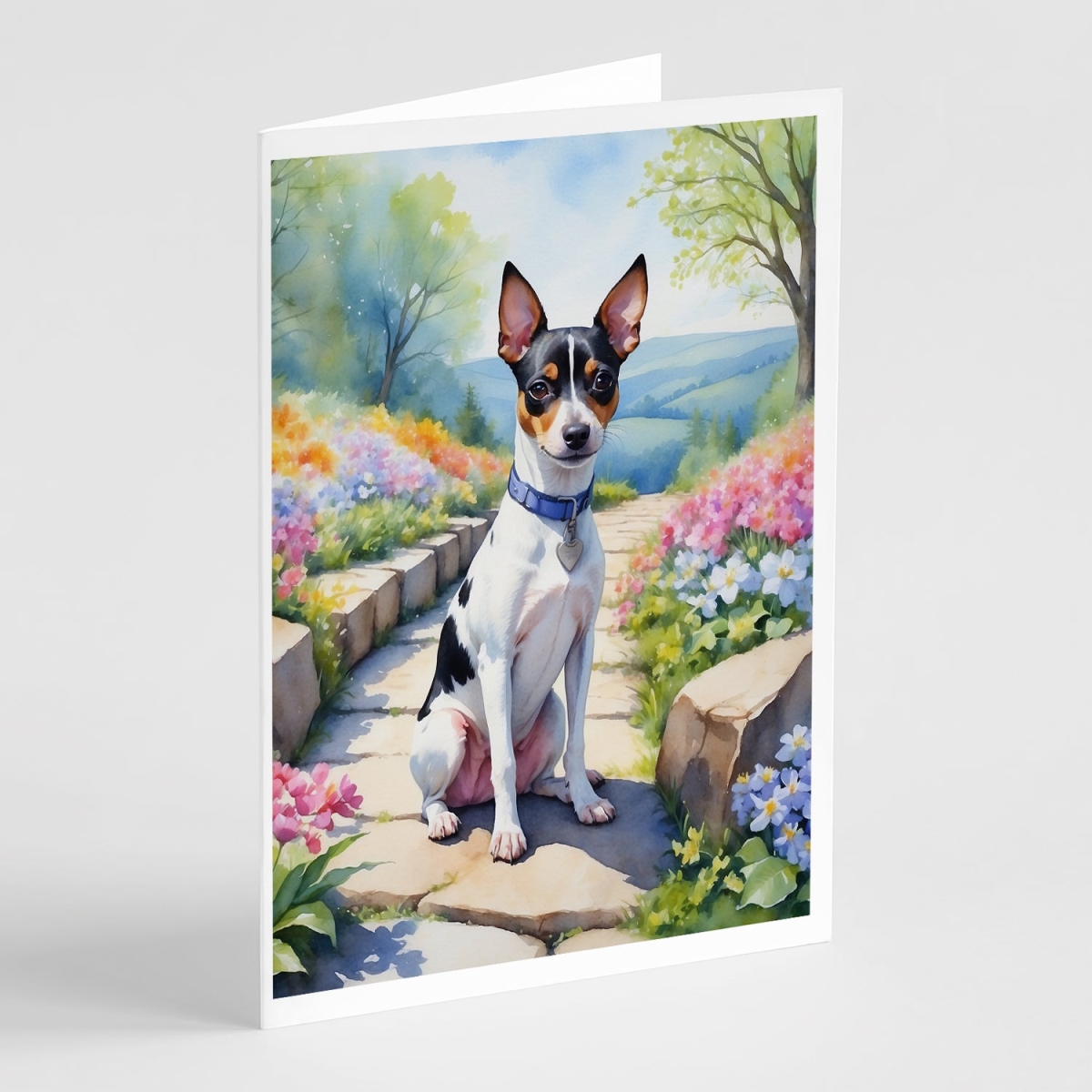 DAC6702GCA7P 5 x 7 in. Rat Terrier Spring Path Greeting Cards - Pack of 8