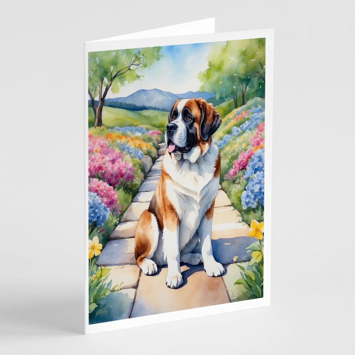 5 x 7 in. Saint Bernard Spring Path Greeting Cards - Pack of 8