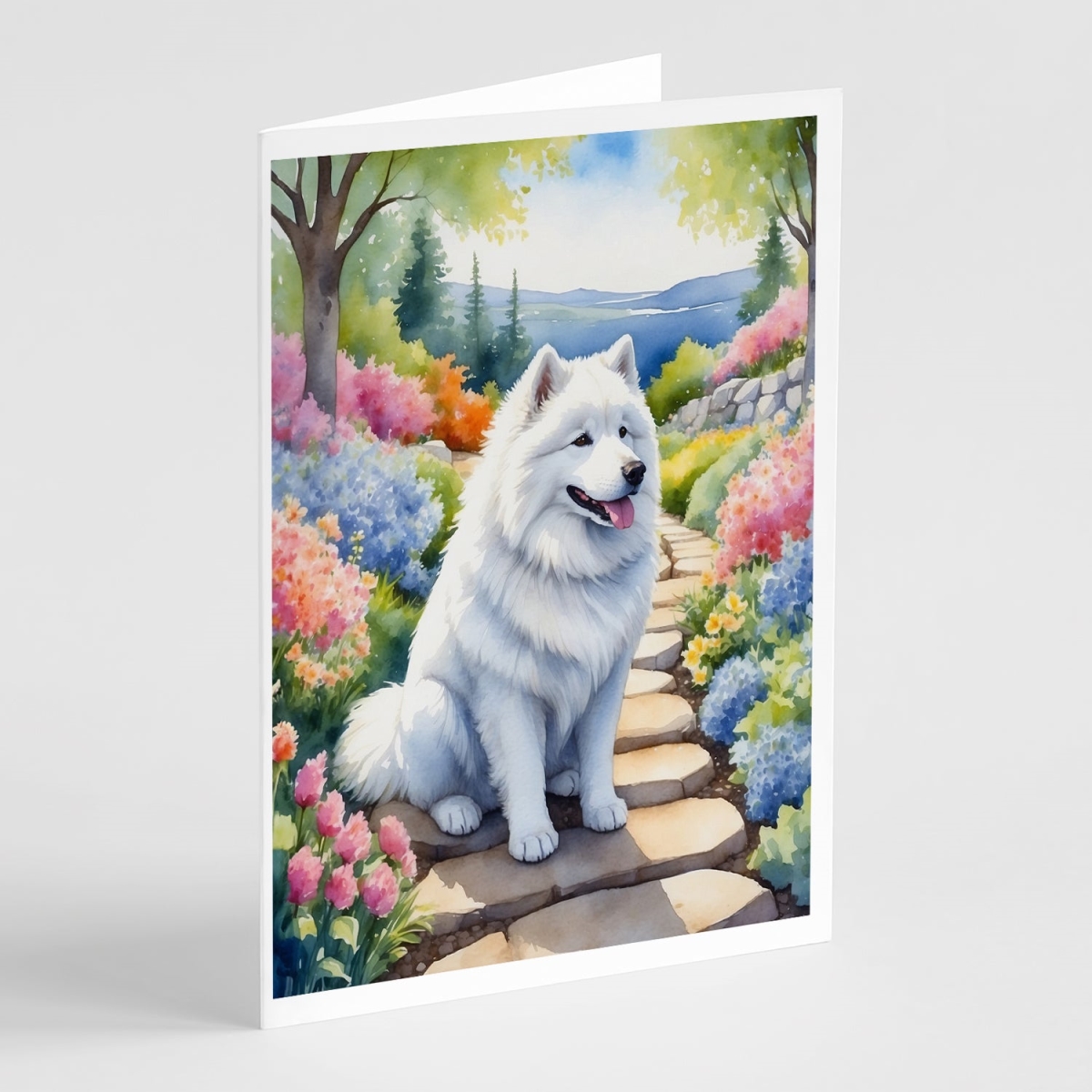 DAC6707GCA7P 5 x 7 in. Samoyed Spring Path Greeting Cards - Pack of 8