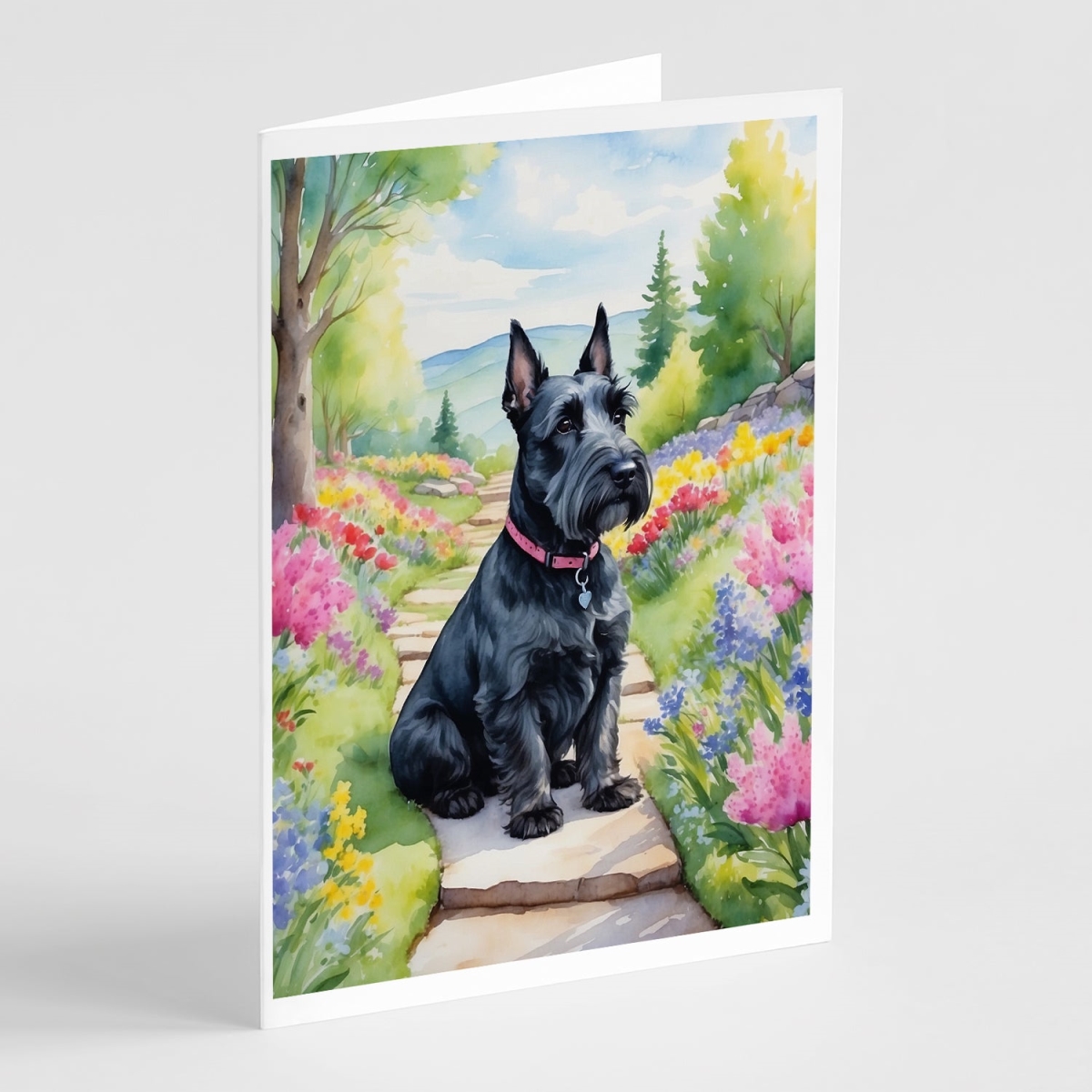 DAC6711GCA7P 5 x 7 in. Scottish Terrier Spring Path Greeting Cards - Pack of 8