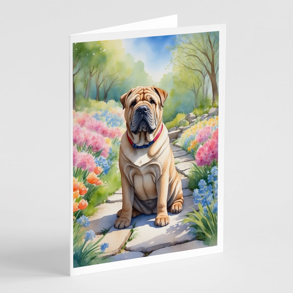 DAC6713GCA7P 5 x 7 in. Shar Pei Spring Path Greeting Cards - Pack of 8