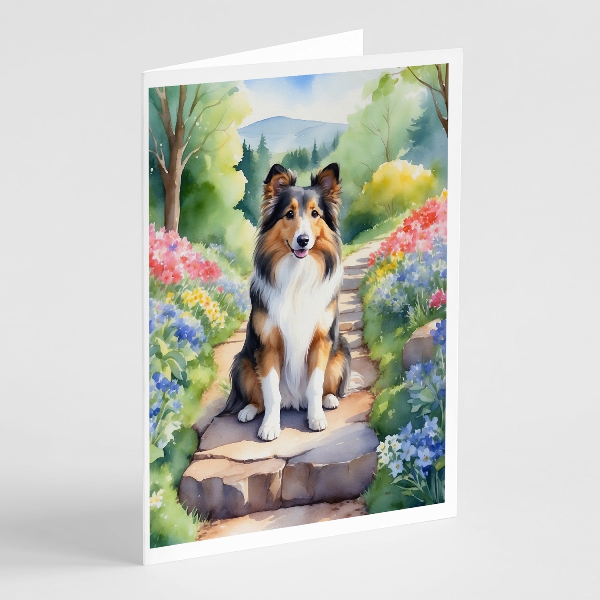 DAC6714GCA7P 5 x 7 in. Sheltie Spring Path Greeting Cards - Pack of 8