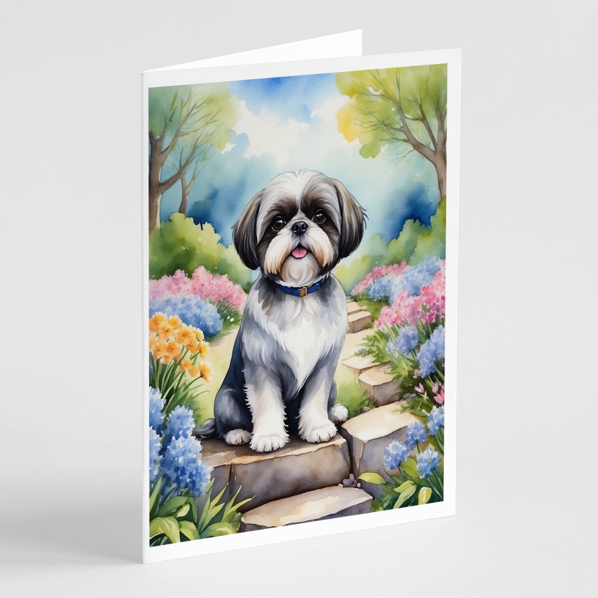 DAC6716GCA7P 5 x 7 in. Shih Tzu Spring Path Greeting Cards - Pack of 8