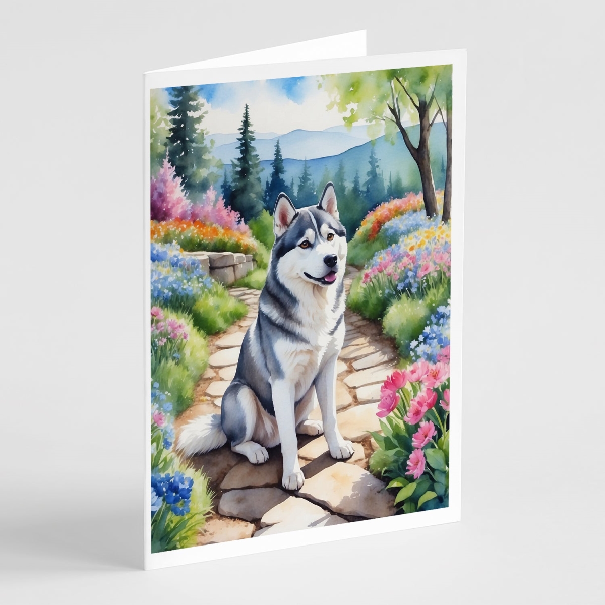 DAC6718GCA7P 5 x 7 in. Siberian Husky Spring Path Greeting Cards - Pack of 8